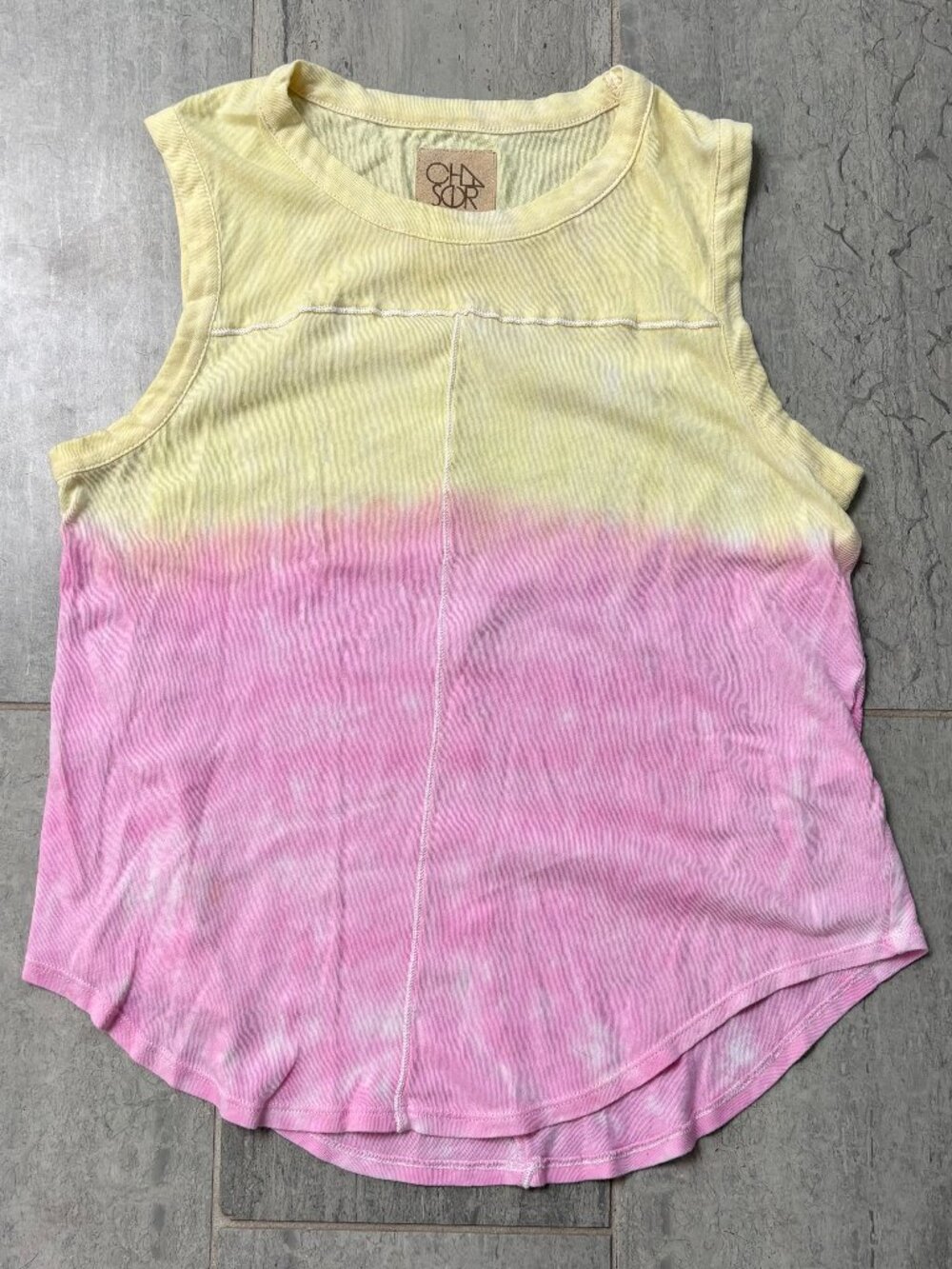 Chaser Cotton Ombré Tie Dye Tank Top Yellow Pink Scoop Neck Small
